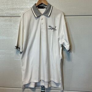 Johnston & Murphy White Polo with Gray-Trim Collar